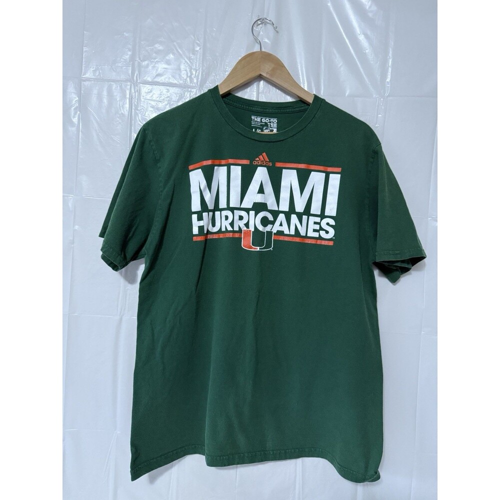 Adidas Miami Hurricanes T Shirt Mens Large Green NCAA Football Canes Logo Tee